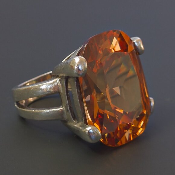 Massive Sterling Silver Amber Glass Statement Ring Size 7.25 - Picture 4 of 15